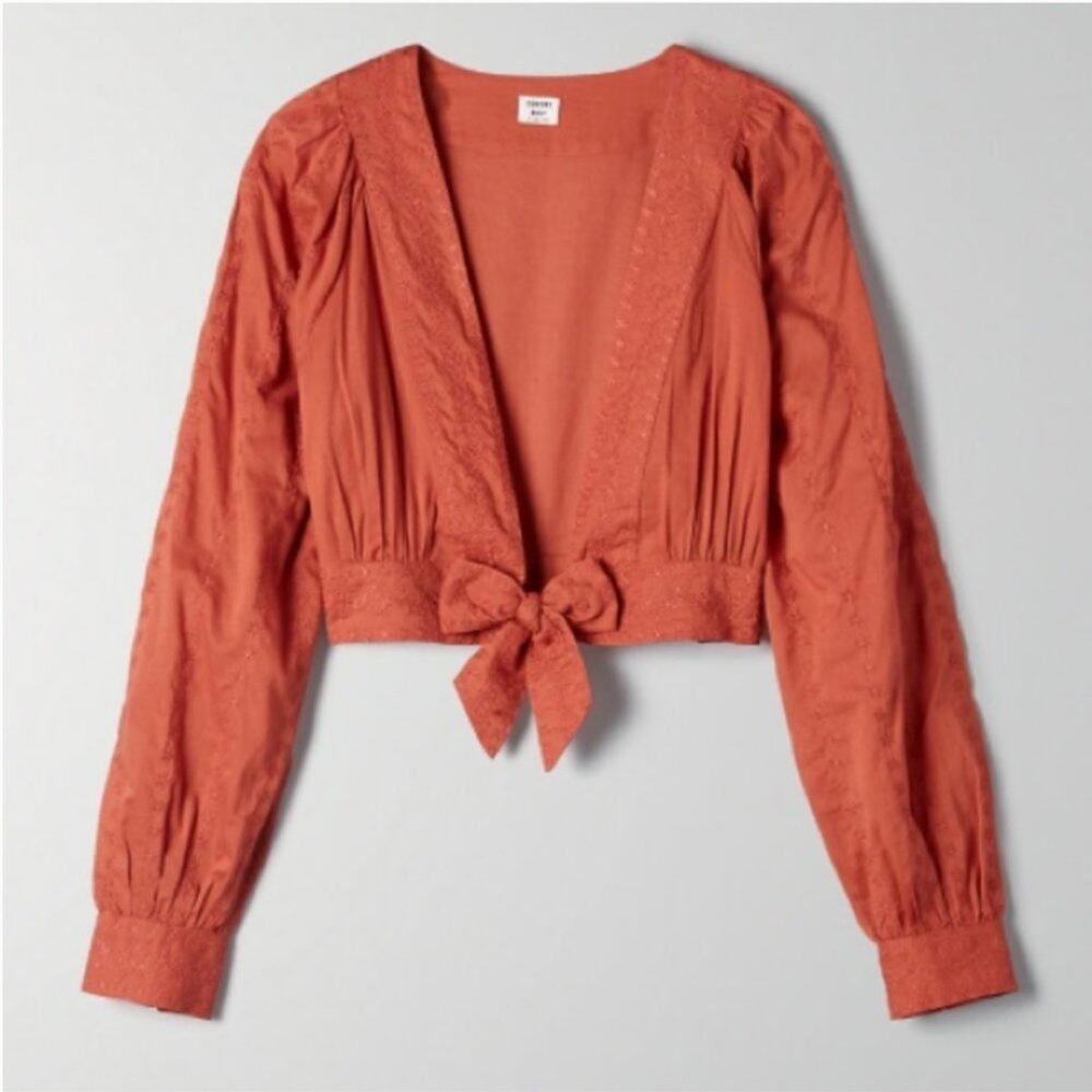 Aritzia Sunday Best Gracie Orange Embroidered Crop Top